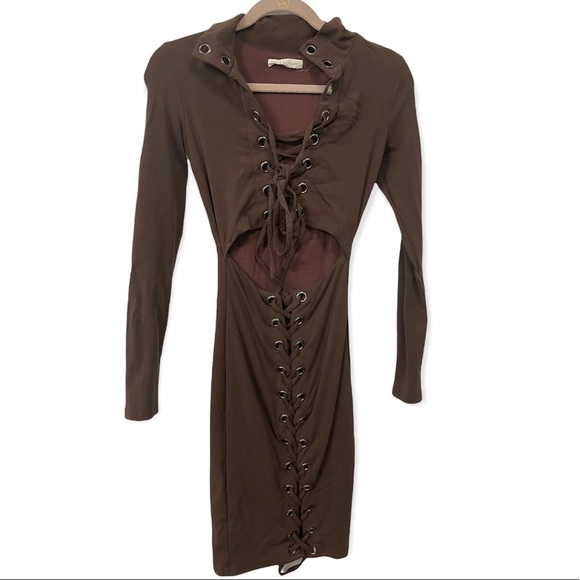 Collared Lace Up Dress - Picture 1 of 6